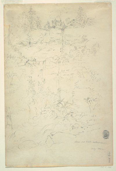 Dessin, chutes de Kaaterskill, montagnes Catskill, New York, juillet 1844 - Frederic Edwin Church