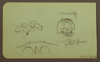 Dessin, paysage, figure ; verso : arbres, pont, plantes, 1883 - Frederic Edwin Church