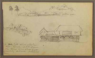 Dessin, paysage, cime des arbres, maison, 1857 - Frederic Edwin Church