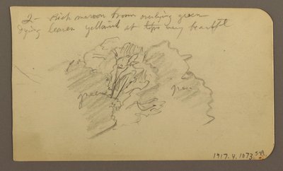 Dessin, paysage, maisons ; Verso : cime d