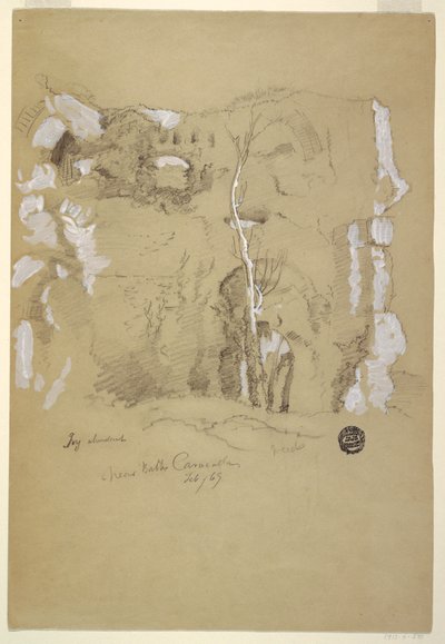 Dessin, Paysage près des thermes de Caracalla, Rome, février 1869 - Frederic Edwin Church
