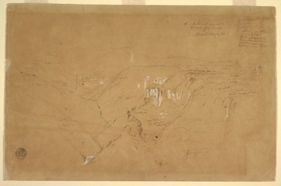 Dessin, Paysage avec le mont Purese, Colombie, 6 août 1853 - Frederic Edwin Church