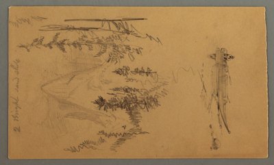 Dessin, Homme dans un bateau, Rocky Peak over Pines, peut-être 1868 - Frederic Edwin Church