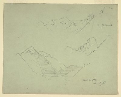 Dessin, montagnes près d
