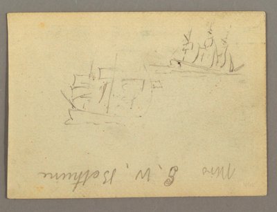 Dessin, nom écrit, voiliers, peut-être 1868 - Frederic Edwin Church