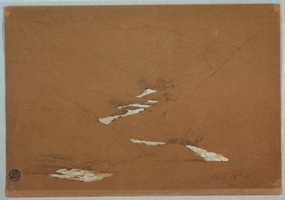 Dessin, vallée montagneuse étroite avec ruisseau en cascade près d