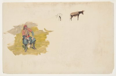 Dessin, Proche-Orient, homme, âne, 1868-69 - Frederic Edwin Church