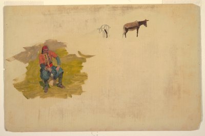 Dessin, Proche-Orient, homme, âne, 1868-69 - Frederic Edwin Church