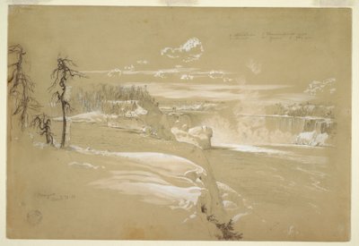 Dessin, chutes du Niagara en hiver, 21 mars 1856 - Frederic Edwin Church