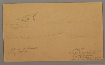 Dessin, voilier, côte montagneuse, îles, 29 mai 1868 - Frederic Edwin Church