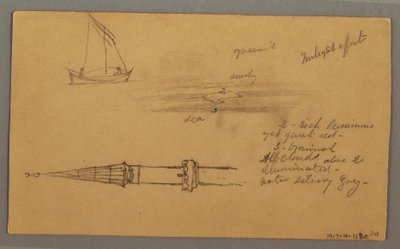 Dessin, voilier, côte montagneuse, îles, 29 mai 1868 - Frederic Edwin Church