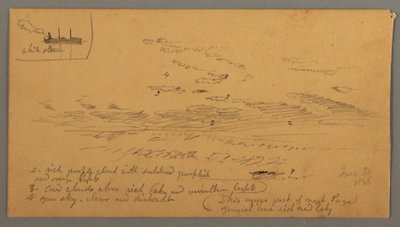 Dessin, Bateau à vapeur, étude du ciel, 30 juin 1866 - Frederic Edwin Church
