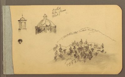 Dessin, clocher, dôme, tête, collines, 1889 - Frederic Edwin Church