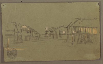 Dessin, rue menant à une église, Guayaquil, Équateur, mai 1857 - Frederic Edwin Church