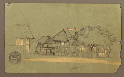 Dessin, rue avec des maisons, Guayaquil, Équateur, mai 1857 - Frederic Edwin Church