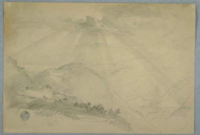 Dessin, soleil perçant les nuages au-dessus d