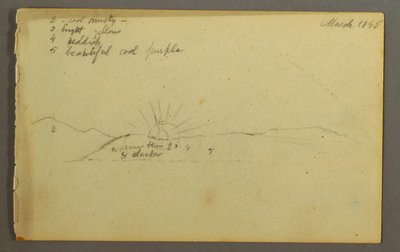 Dessin, Soleil se couchant derrière des collines basses, 1845 - Frederic Edwin Church