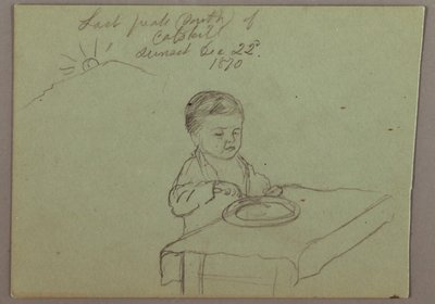 Dessin, coucher de soleil, enfant mangeant, 22 décembre 1870 - Frederic Edwin Church