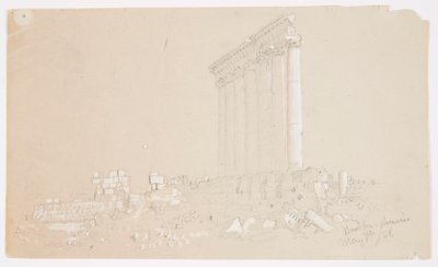 Dessin, Temple de Jupiter au lever du soleil, Baalbek, 7 mai 1868 - Frederic Edwin Church