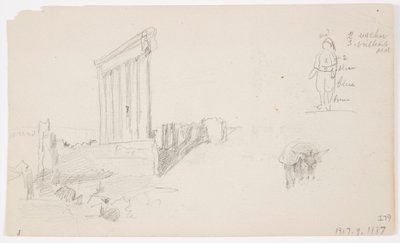 Dessin, Temple de Jupiter au lever du soleil, Baalbek, 7 mai 1868 - Frederic Edwin Church