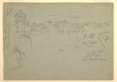 Dessin, tour de Lydda et Ramleh vue de la tour de Ramleh, Palestine [Ramleh, Israël], 7 et 10 février 1868 - Frederic Edwin Church