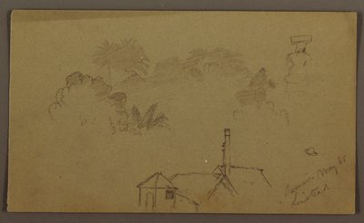 Dessin, arbres, personnage, maison Linstead, mai 1865 - Frederic Edwin Church