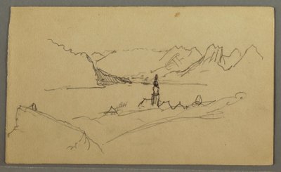 Dessin, vallée, église, St. Gilgen Autriche, peut-être 1868 - Frederic Edwin Church