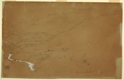 Dessin, vallée avec un ruisseau et des maisons, près de Guaranda, Équateur, 4 juin 1857 - Frederic Edwin Church