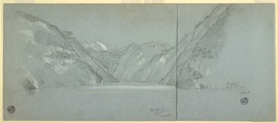 Dessin, Vue du lac Konigssee avec le Falkenstein, près de Berchtesgaden, Bavière, Allemagne, 2e partie, 11 juillet 1868 - Frederic Edwin Church