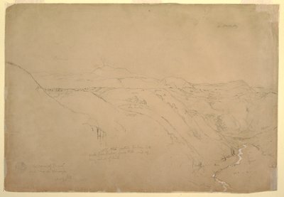 Dessin, Volcan Puresé et le Rio de Vinagre, Purese, Colombie, août 1853 - Frederic Edwin Church