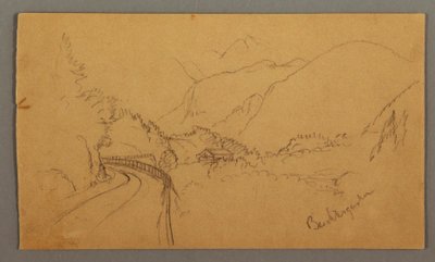 Dessin, Route sinueuse à travers la vallée, maison, peut-être 1868 - Frederic Edwin Church
