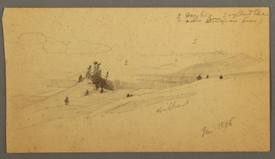 Dessin, colline boisée, vallée vallonnée, soleil, janvier 1866 - Frederic Edwin Church