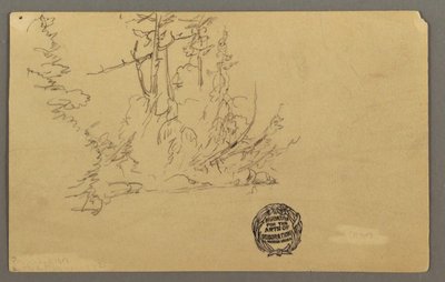 Dessin, rive boisée, peut-être 1877 - Frederic Edwin Church