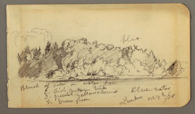 Dessin, rivage boisé, eau, 1878 - Frederic Edwin Church
