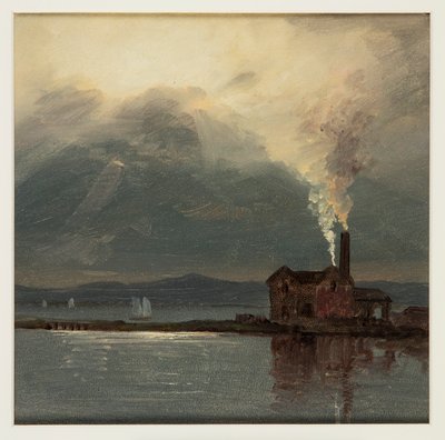 Hudson River avec usine au clair de lune - Frederic Edwin Church