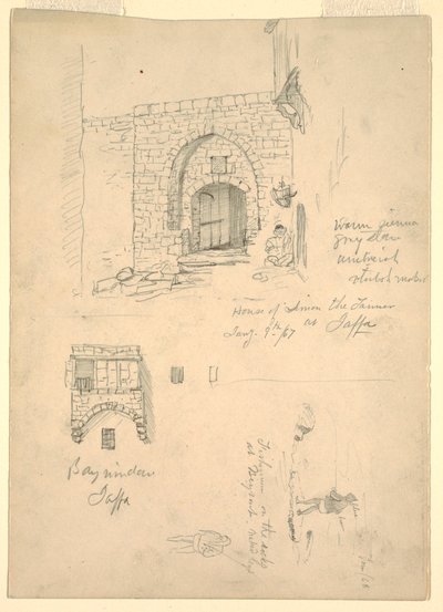 Croquis de la maison de Semon le tanneur, Jaffa, Palestine [Tel-Aviv, Israël] et pêcheurs sur les rochers à Beyrouth, Syrie [Beyrouth, Liban] - Frederic Edwin Church