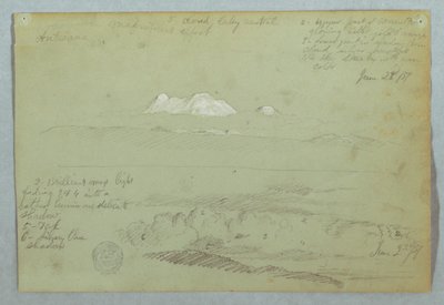 Vues du volcan Artisana depuis ou près de Quito, et un ciel nuageux sur une crête de montagne, Équateur - Frederic Edwin Church
