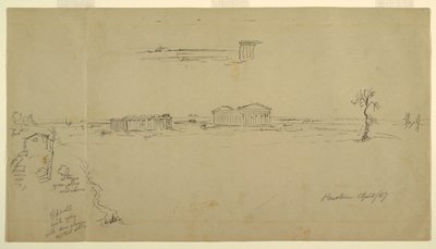 Vues de la basilique et du temple de Neptune, Paestum, Italie - Frederic Edwin Church