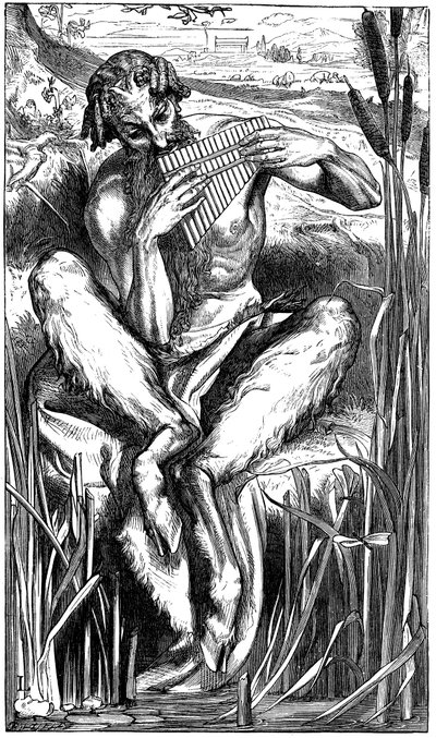 Pan jouant de ses pipes, gravure sur bois, Londres, 1862 - Frederic Leighton