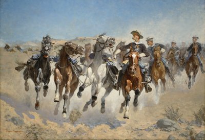 Démonté : Les quatrièmes cavaliers déplaçant les chevaux menés, 1890 - Frederic Remington