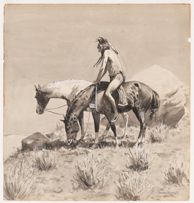 Pendant longtemps, il resta debout, un dessin pour The Way of an Indian, probablement 1900 - Frederic Remington