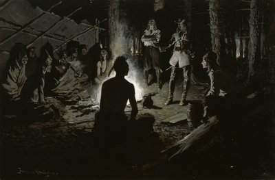 Conseil des explorateurs français avec les Indiens (Au feu du conseil iroquois) c.1901 - Frederic Remington