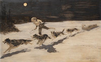 Chiens "Huskie" sur la route gelée (Talking Musquash) - Frederic Remington