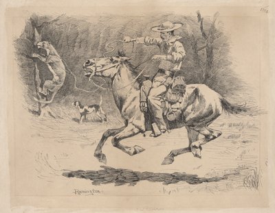 Éperonnant son cheval à la poursuite - Frederic Remington