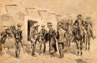 Cavalerie américaine chassant les hommes Garza sur le Rio Grande, c.1892 - Frederic Remington
