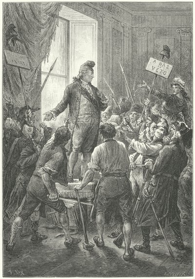Louis XVI de France forcé de porter un bonnet phrygien par les sans-culottes après leur invasion du palais des Tuileries - Frederic Theodore (after) Lix