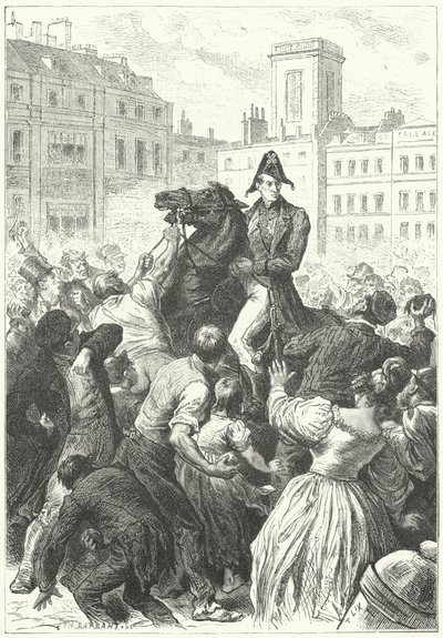 Le duc de Wellington pris dans une émeute (gravure) - Frederic Theodore (after) Lix
