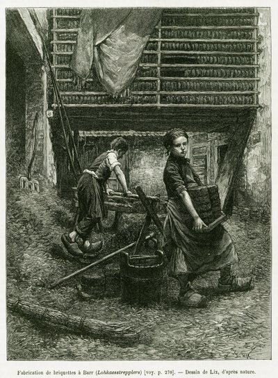 Travail des enfants dans la briqueterie, Barr. Gravure par Lix, pour illustrer l