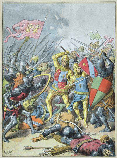Jean II le Bon et son fils Philippe le Hardi encerclés par les Anglais à la bataille de Poitiers, 19 septembre - Frederic Theodore Lix