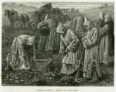Trappistes au travail. Gravure par Lix pour illustrer l